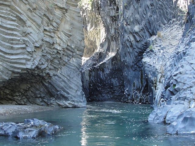 Alcantara Gorges basalt canyon and clear water
